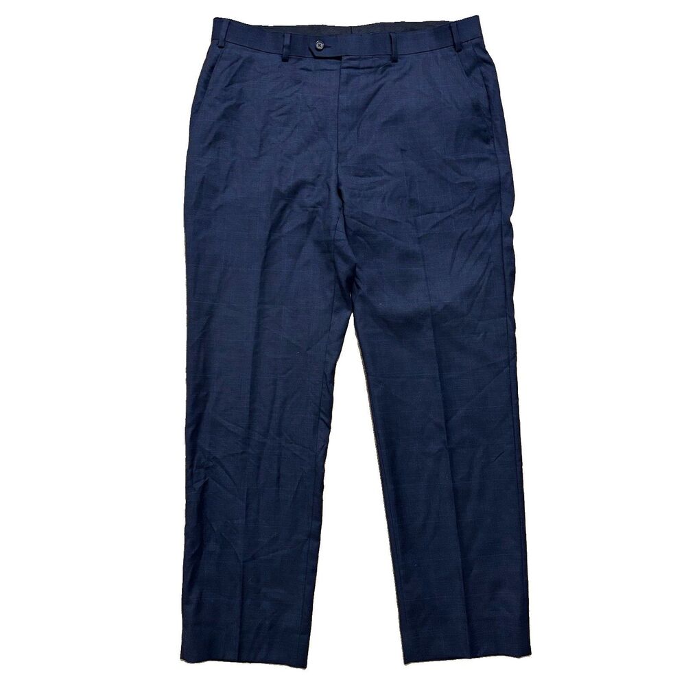 Lauren Ralph Lauren Dress Pants Mens 36x32 Navy Blue Plaid 100% Wool Flat Front